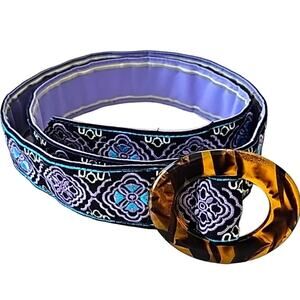 Unbranded Purple Teal Yellow and Black Belt with Tortoise Buckle Fits up to 36"W